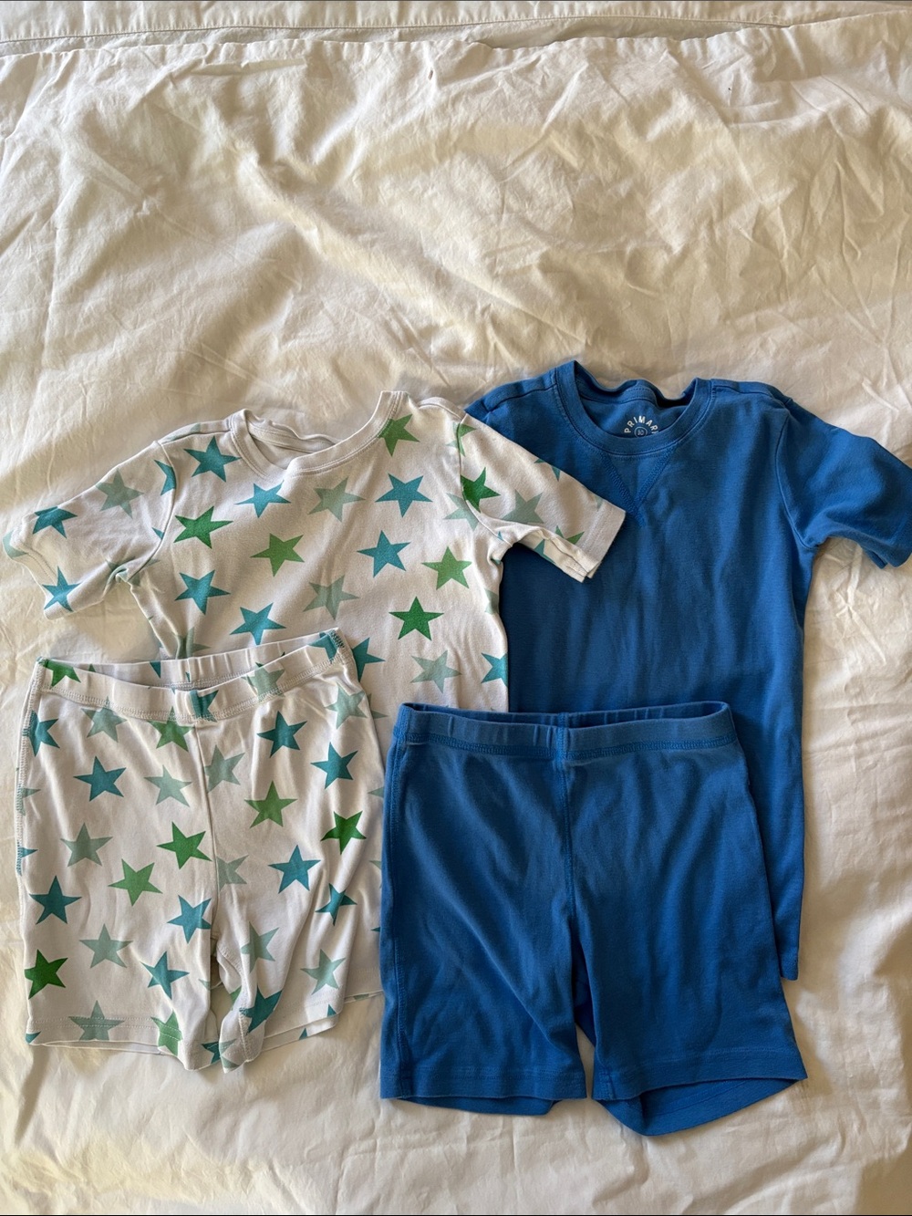 Kids Primary Pajamas Bundle - Star Print and Solid Blue